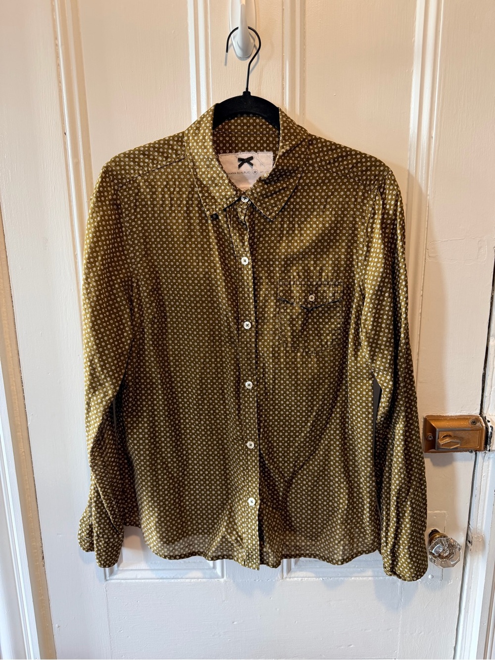 Olive Green Polka Dot Button-Up Shirt